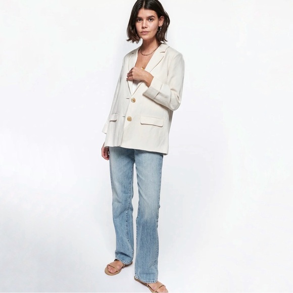 Cami NYC Owen Blazer Silk Linen Notch Lapel Button Front Jacket Ceramic Ivory XL - Picture 1 of 16